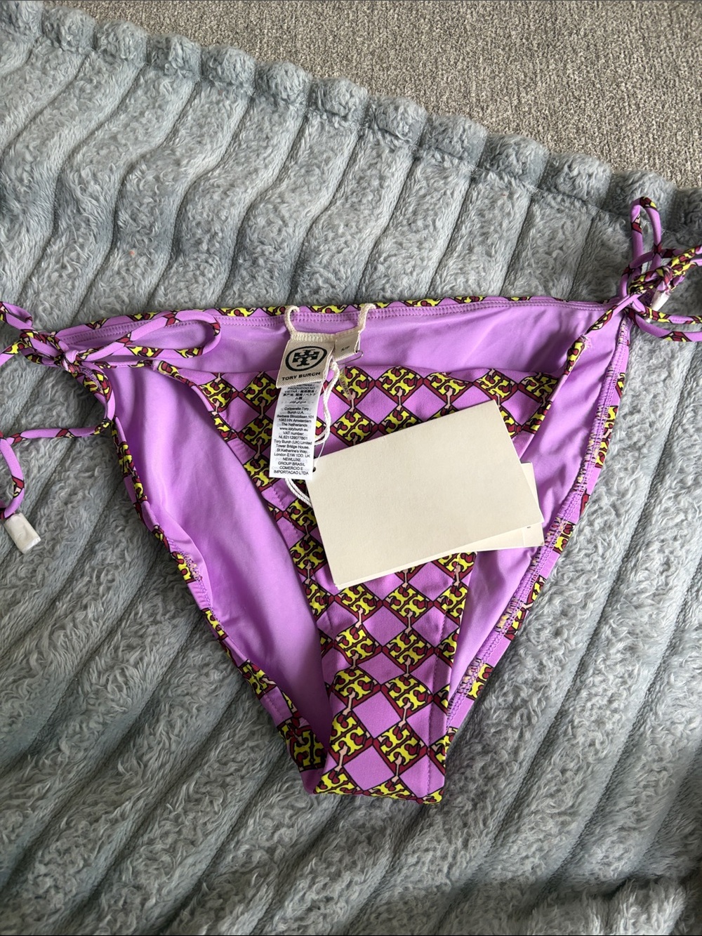 Tory Burch Purple & Yellow Logo-Print String Bikini Bottom